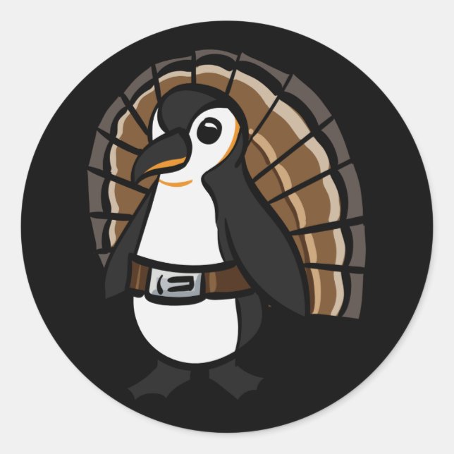 Penguin wearing a turkey costume. classic round sticker (Front)