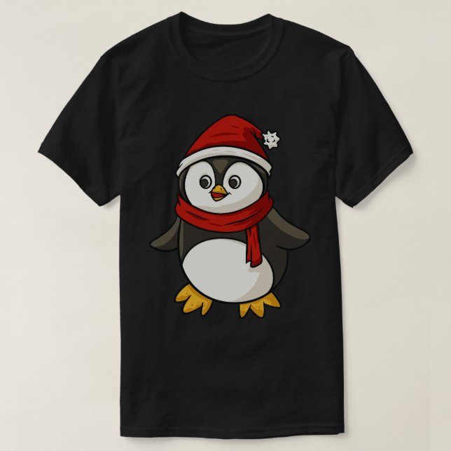 Penguin Wearing Santa Hat And Scarf Christmas Xmas T-Shirt (Design Front)