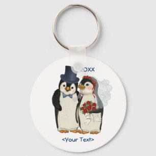 Penguin Wedding Bride and Groom Tie - Customise Key Ring