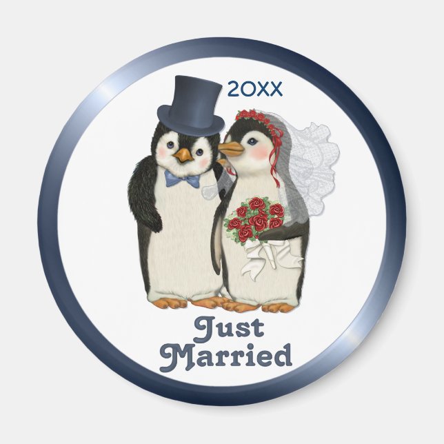 Penguin Wedding Bride and Groom Tie - Customise Magnet (Front)