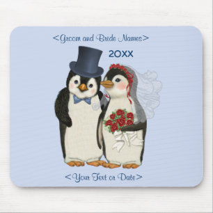 Penguin Wedding Bride and Groom Tie - Customise Mouse Pad