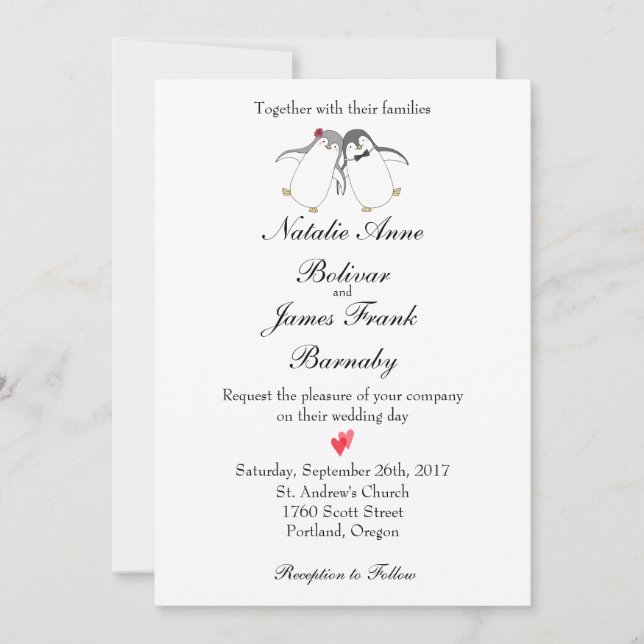 Penguin Wedding Invitation Modern Stylish Cute (Front)