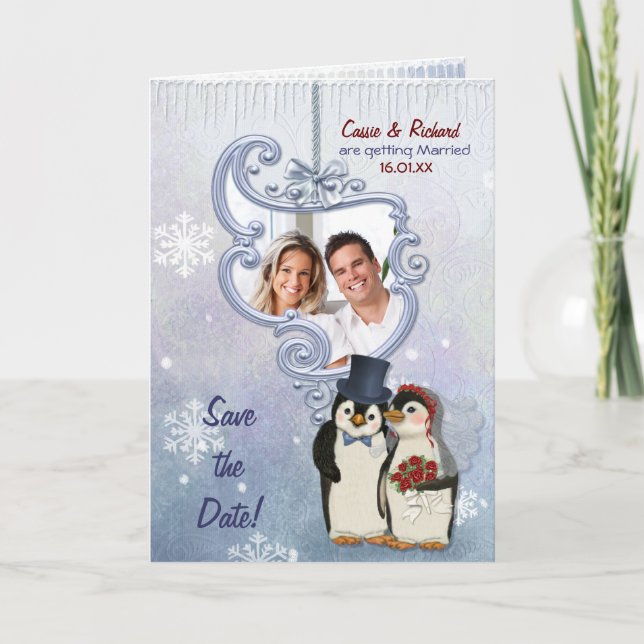 Penguin Wedding- Photo Save the Date Announcement (Front)