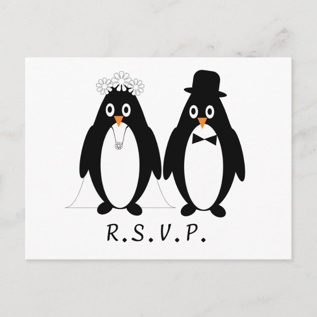 Penguin Wedding RSVP Postcard Insert (Front)