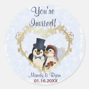 Penguin Wedding Seal- Thank You Classic Round Sticker