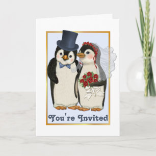 Penguin Wedding- You're Invited Card