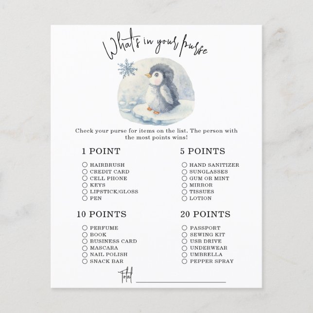 Penguin - Whats in your purse baby shower (Front)