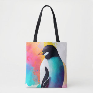 Penguin Wild Nature Animal Color Art Painting Tote Bag