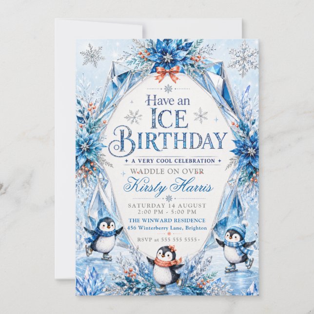 Penguin Winter Birthday Party Invitation (Front)