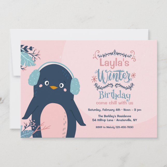 Penguin Winter Birthday Party Invitation (Front)