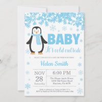 Penguin Winter Blue Boy Baby Shower Snowflake