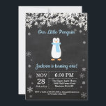 Penguin Winter Boy Birthday Invitation<br><div class="desc">Penguin Winter Boy Birthday Invitation. White Snowflake. Boy Birthday Party Invitation. Winter Holiday Bday. 1st First Birthday. 1st 2nd 3rd 4th 5th 6th 7th 8th 9th 10th 11th 12th 13th 14th 15th, any age. Chalkboard Background. Black and White. For further customisation, please click the "Customise it" button and use our...</div>