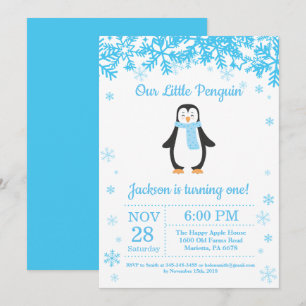 Penguin Winter Boy Birthday Invitation