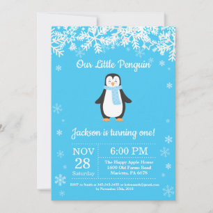 Penguin Winter Boy Birthday Invitation