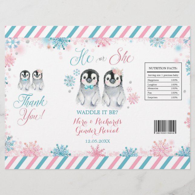 Penguin Winter Gender Reveal Chip Bag Template Flyer (Front)