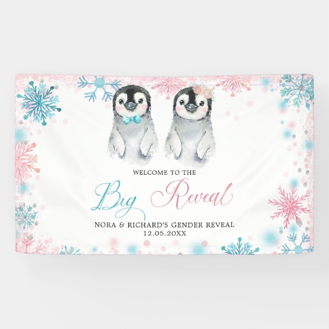 Penguin Winter Gender Reveal Large Banner Sign (Horizontal)