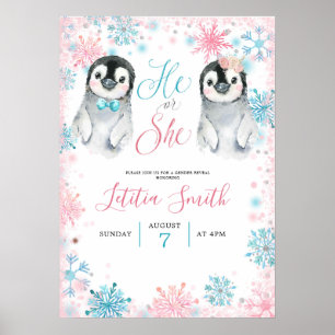 Penguin Winter Gender Reveal Welcome Sign Card