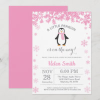 Penguin Winter Girl Baby Shower Snowflake