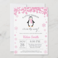 Penguin Winter Girl Baby Shower Snowflake