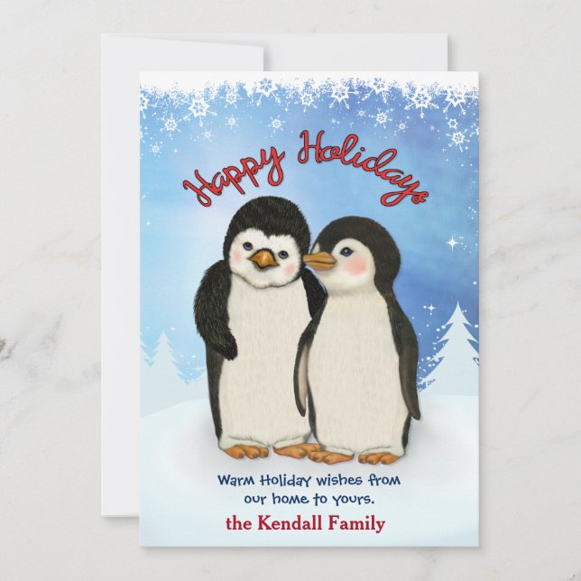 Penguin Winter Greetings Holiday Card (Front)