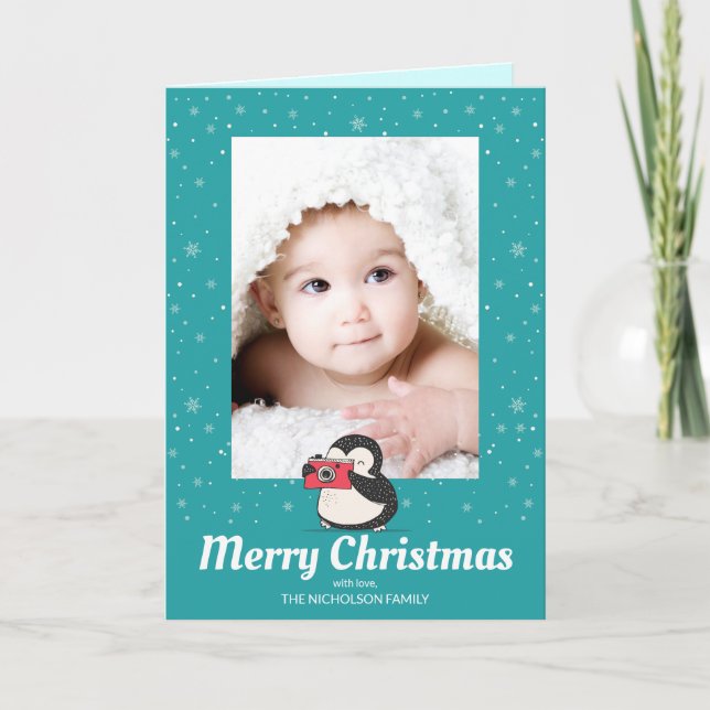 Penguin Winter Holiday Creating Memories Photo Card (Front)