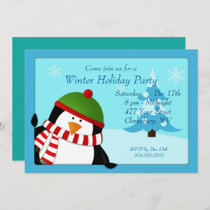 Penguin Winter Holiday Party Invitation