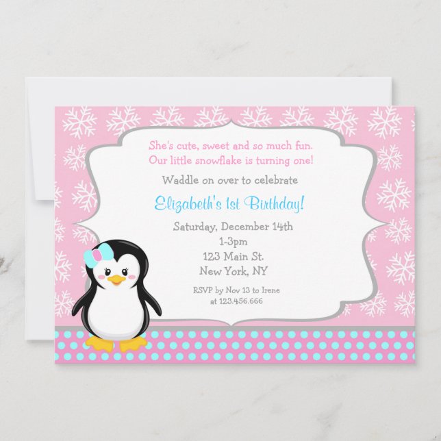 Penguin Winter ONEderland Birthday Invitations (Front)
