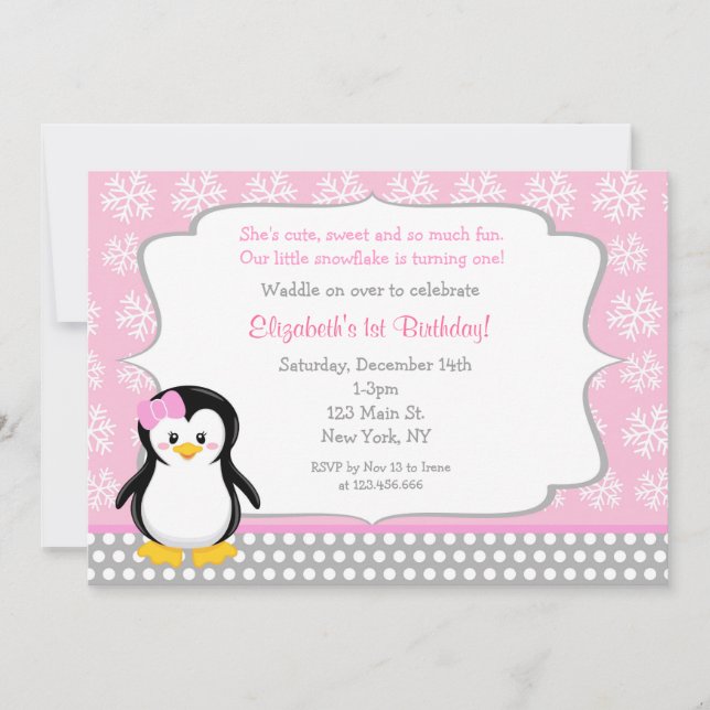 Penguin Winter ONEderland Birthday Invitations (Front)