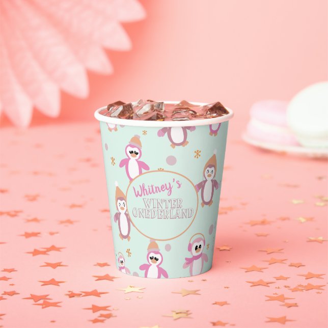 penguin winter onederland first birthday paper cups (Insitu)