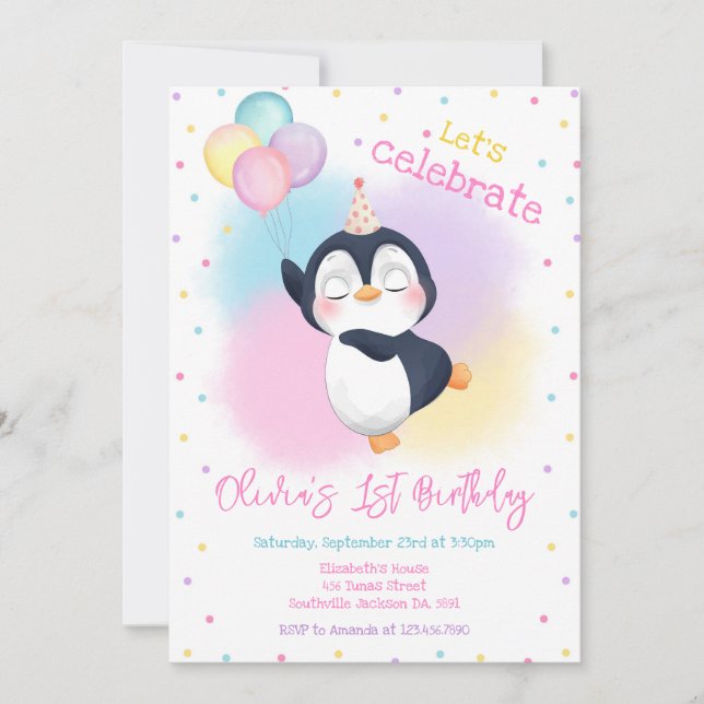 Penguin Winter Party Birthday Invitation (Front)