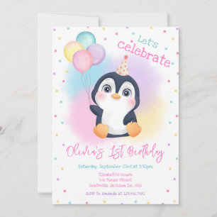 Penguin Winter Party Birthday Invitation