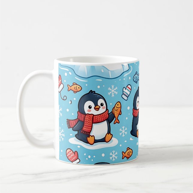 Penguin Winter Scarf Mug – Cute Arctic Pattern (Left)