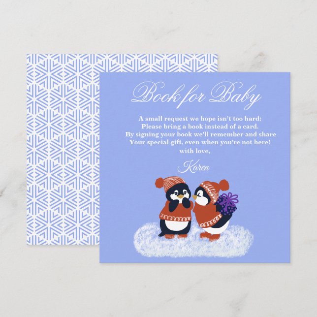 Penguin Winter Snow Birthday Baby Shower Book  Thank You Card (Front/Back)