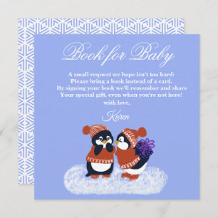 Penguin Winter Snow Birthday Baby Shower Book Thank You Card