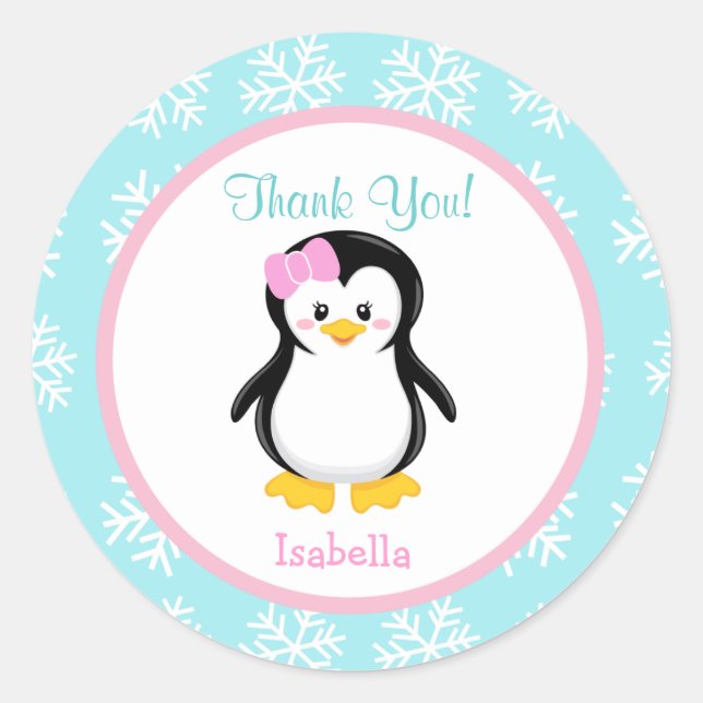 Penguin Winter Snowflake Favour Stickers (Front)