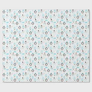 penguin winter snowman wrapping paper
