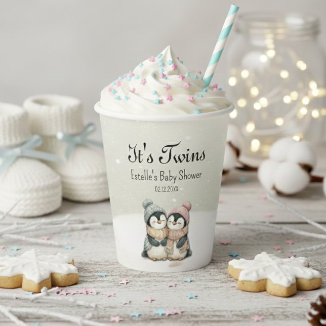Penguin Winter Twins Baby Shower Boy Girl Neutral Paper Cups (Creator Uploaded)