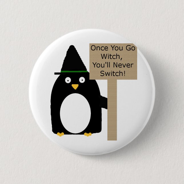 Penguin Witch 6 Cm Round Badge (Front)