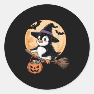 Penguin Witch Hat Pumpkin Halloween Costume Men Wo Classic Round Sticker