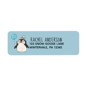 Penguin With a Balloon Cute Holiday Return Address Label