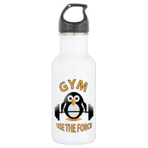 Penguin with a barbell 532 ml water bottle