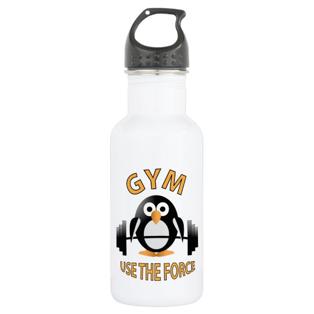 Penguin with a barbell 532 ml water bottle (Front)