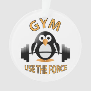 Penguin with a barbell ornament