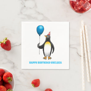 Penguin with a blue balloon napkin