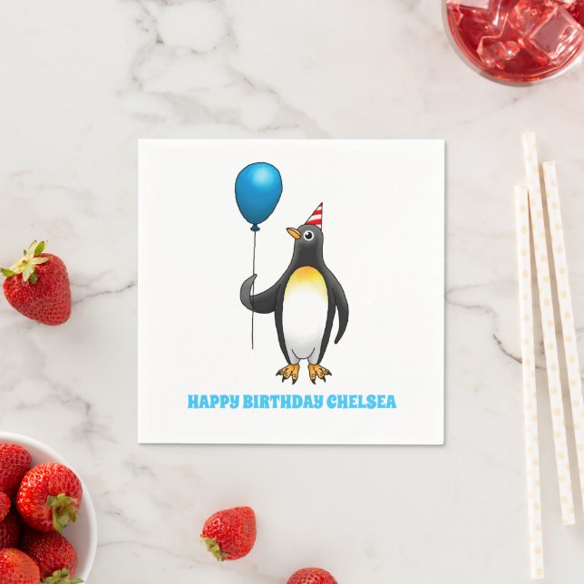 Penguin with a blue balloon napkin (Insitu)