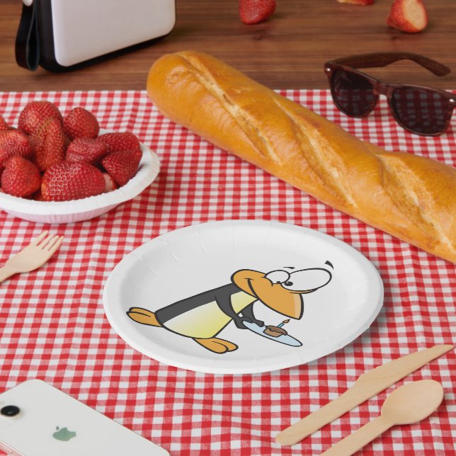 Penguin With A Cupcake Funny Animal Paper Plates (Picnic)