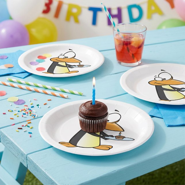 Penguin With A Cupcake Funny Animal Paper Plates (Creator Uploaded)