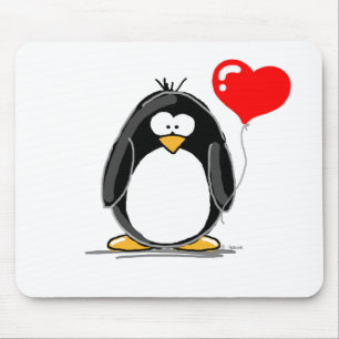 Penguin with a heart balloon mouse pad