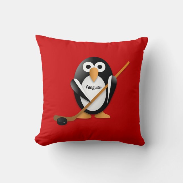 Penguin with a hockey stick cushion (Front)