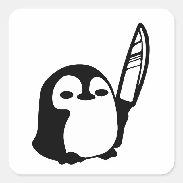 Penguin with a Knife Square Sticker (Front)